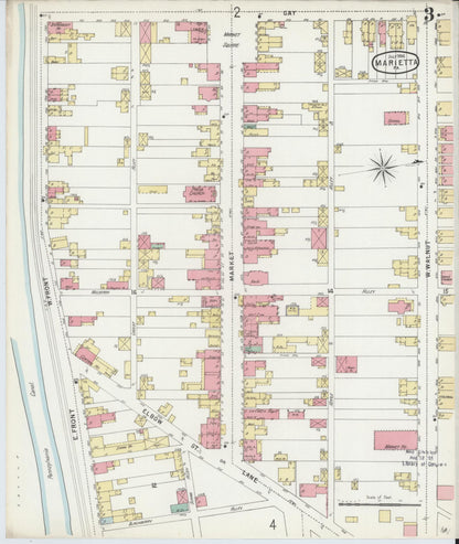 Sanborn Fire Insurance Map from Marietta, Lancaster County, Pennsylvania (1896), Sheet #0003 - Historic Sanborn Fire Insurance Map Print, vintage old map wall art, antique decor, genealogy gift, Pennsylvania Pennsylvania map