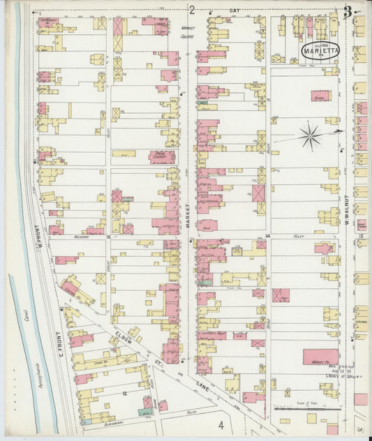 Sanborn Fire Insurance Map from Marietta, Lancaster County, Pennsylvania (1896), Sheet #0003 - Historic Sanborn Fire Insurance Map Print, vintage old map wall art, antique decor, genealogy gift, Pennsylvania Pennsylvania map
