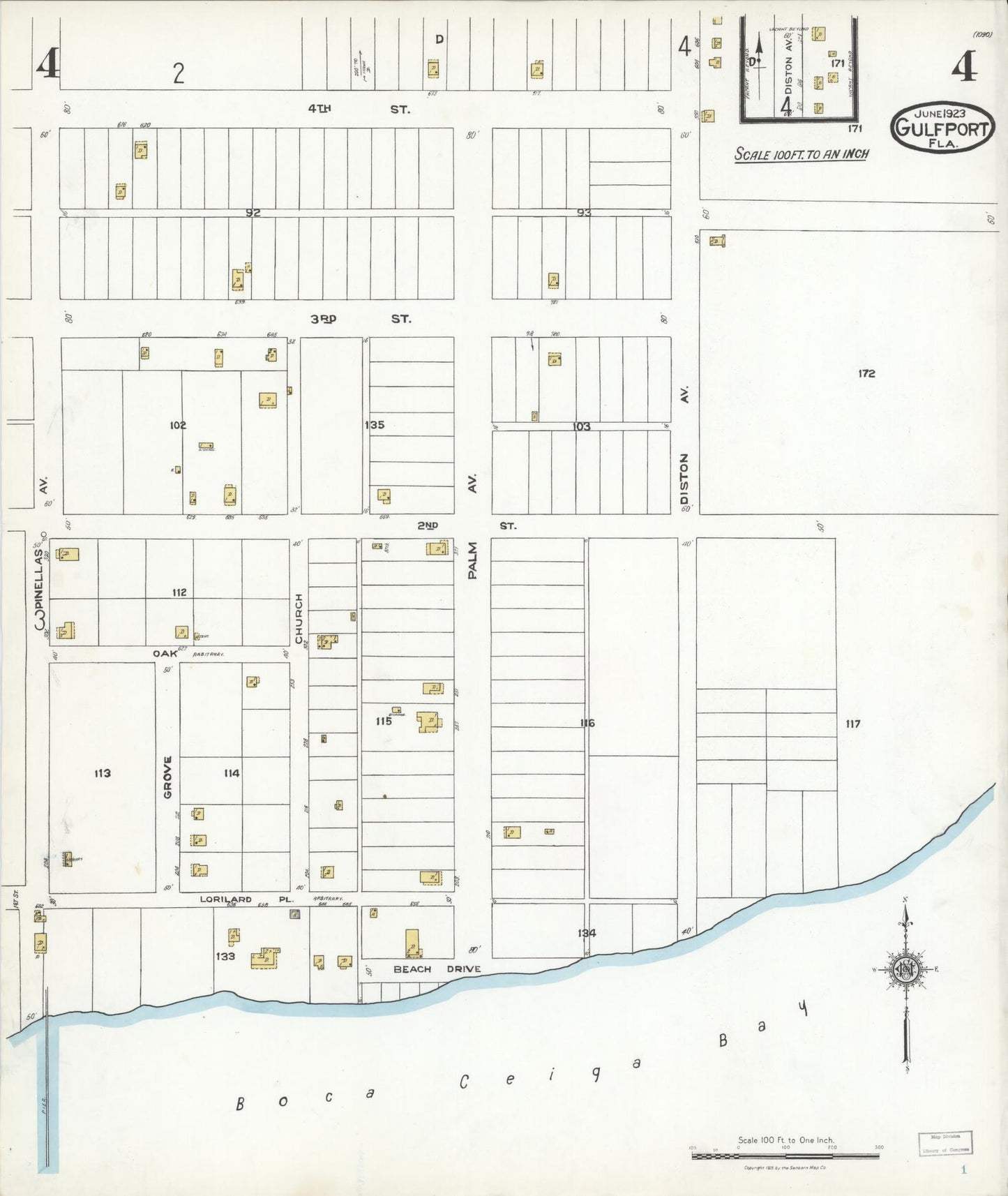 Sanborn Fire Insurance Map from Gulfport, Pinellas County, Florida (1923), Sheet #0004 - Complete Map Set gallery image, historic Sanborn map, vintage wall art, Florida Florida