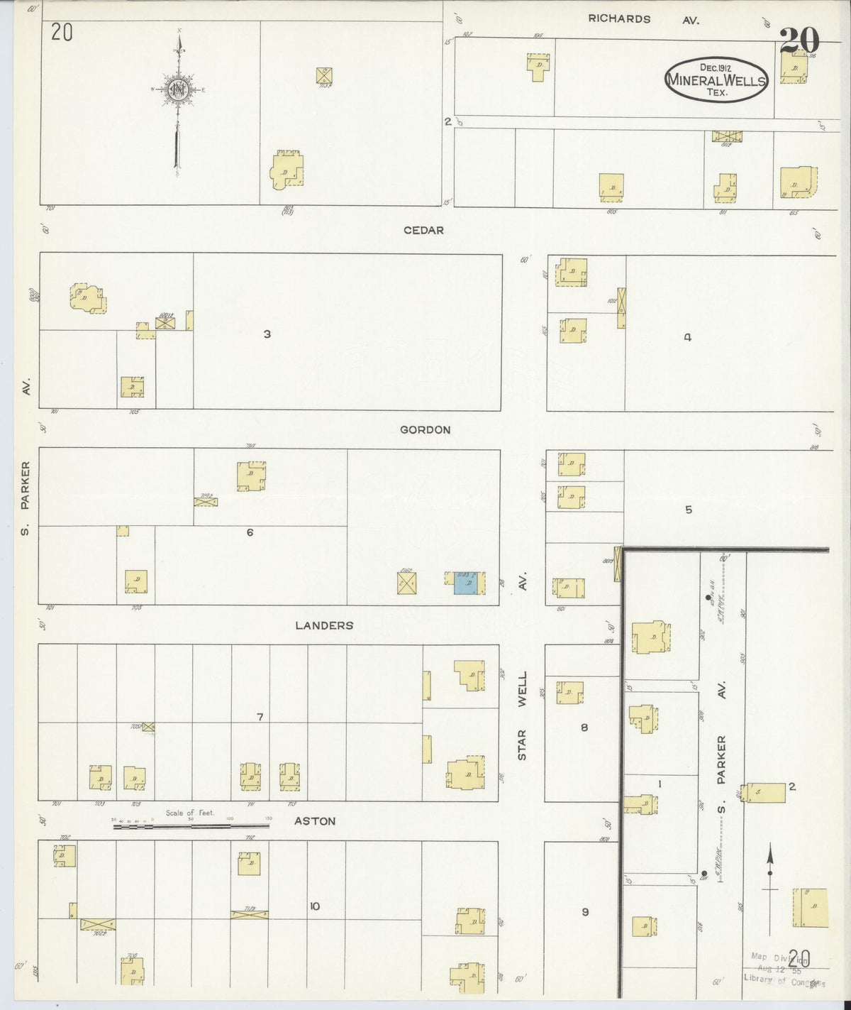 Sanborn Fire Insurance Map from Mineral Wells, Palo Pinto County, Texas (1912), Sheet #0020 - Complete Map Set gallery image, historic Sanborn map, vintage wall art, Texas Texas