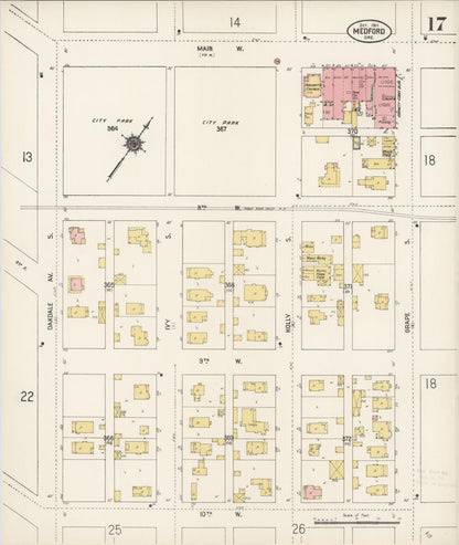 Sanborn Fire Insurance Map from Medford, Jackson County, Oregon (1911), Sheet #0017 - Complete Map Set gallery image, historic Sanborn map, vintage wall art, Oregon Oregon