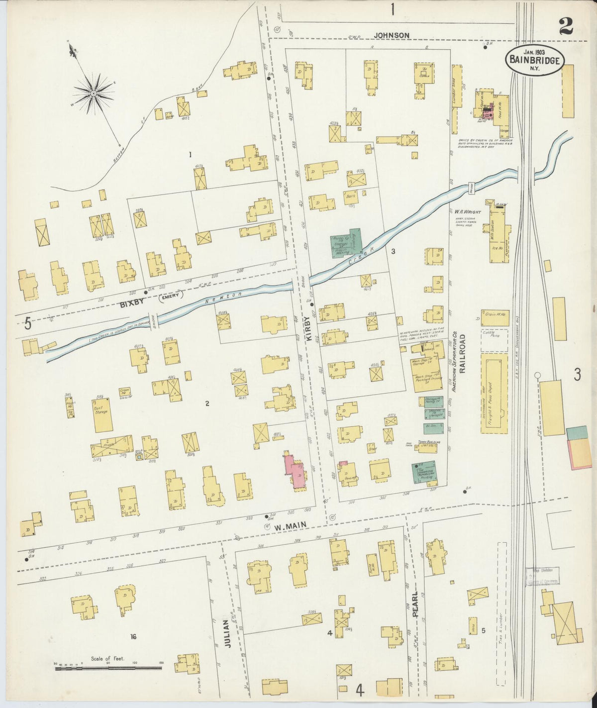 Sanborn Fire Insurance Map from Bainbridge, Chenango County, New York (1903), Sheet #0002 - Historic Sanborn Fire Insurance Map Print, vintage old map wall art, antique decor, genealogy gift, New York New York map
