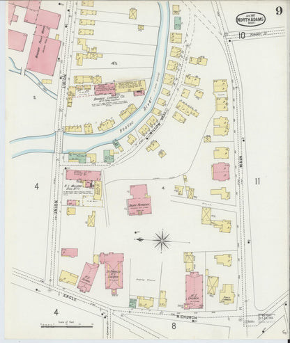 Sanborn Fire Insurance Map from North Adams, Berkshire County, Massachusetts (1897), Sheet #0009 - Historic Sanborn Fire Insurance Map Print, vintage old map wall art, antique decor, genealogy gift, Massachusetts Massachusetts map