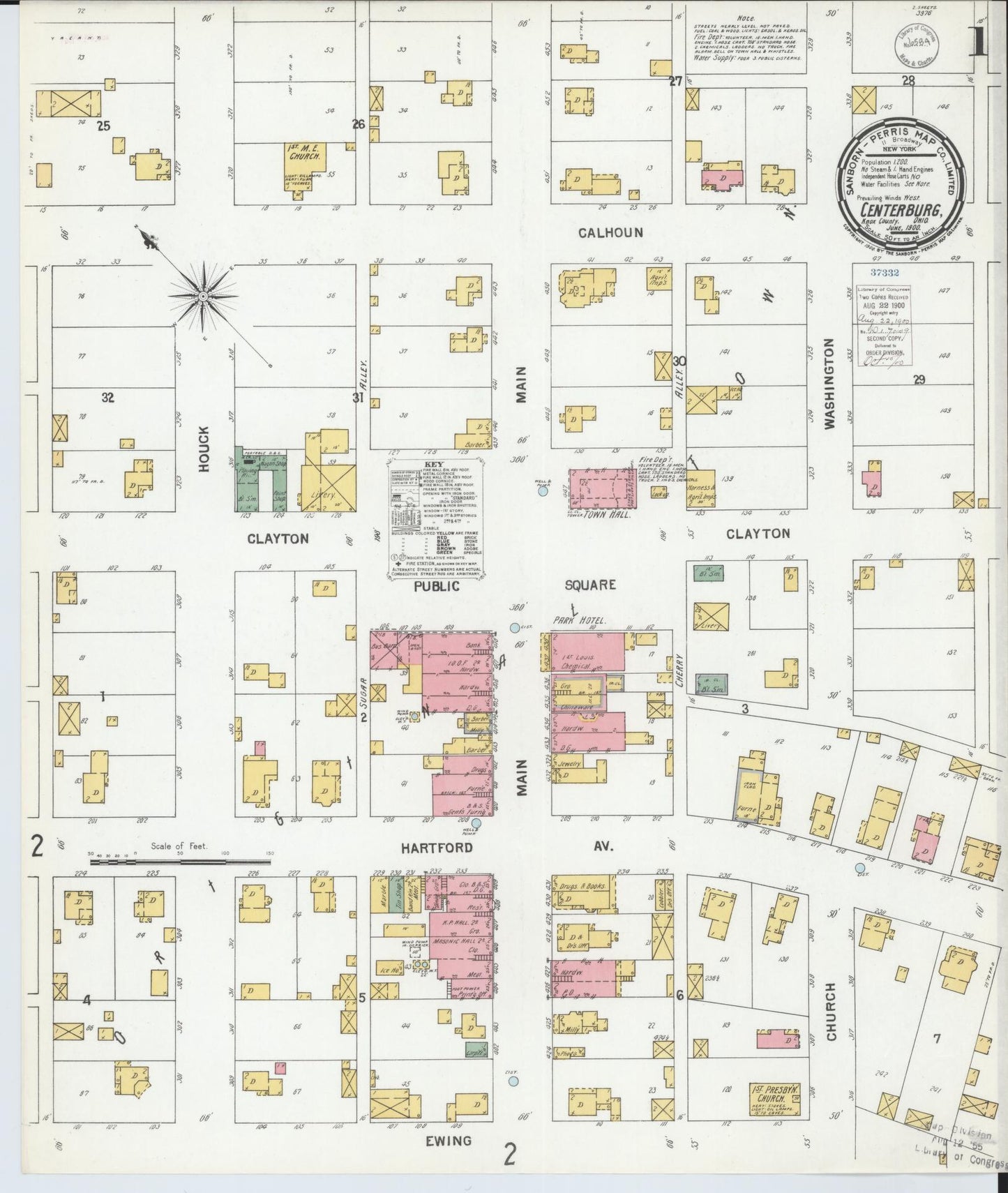 Sanborn Fire Insurance Map from Centerburg, Knox County, Ohio (1900), Sheet #0001 - Historic Sanborn Fire Insurance Map Print, vintage old map wall art, antique decor, genealogy gift, Ohio Ohio map
