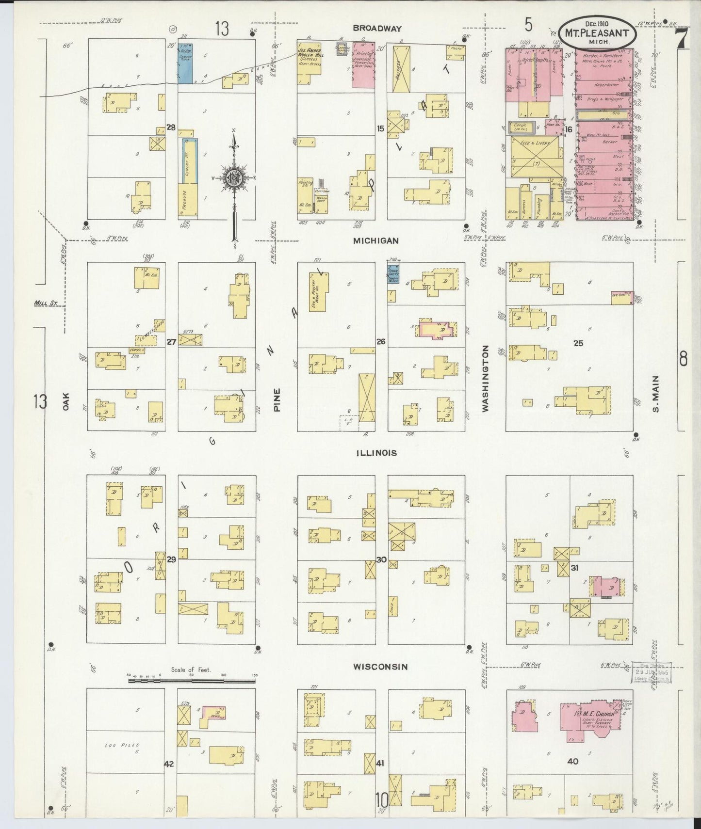 Sanborn Fire Insurance Map from Mount Pleasant, Isabella County, Michigan (1910), Sheet #0007 - Complete Map Set gallery image, historic Sanborn map, vintage wall art, Michigan Michigan