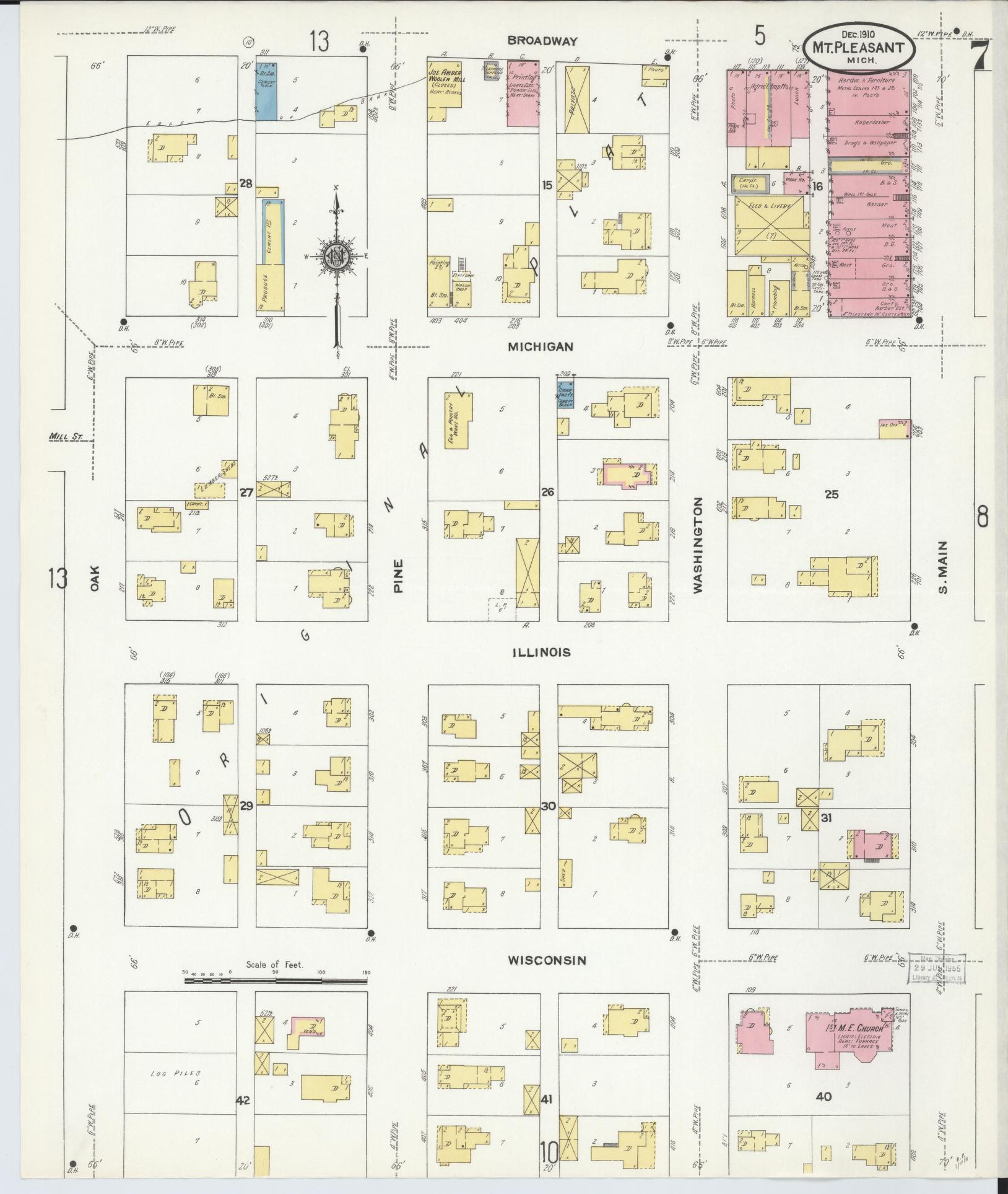 Sanborn Fire Insurance Map from Mount Pleasant, Isabella County, Michigan (1910), Sheet #0007 - Complete Map Set gallery image, historic Sanborn map, vintage wall art, Michigan Michigan
