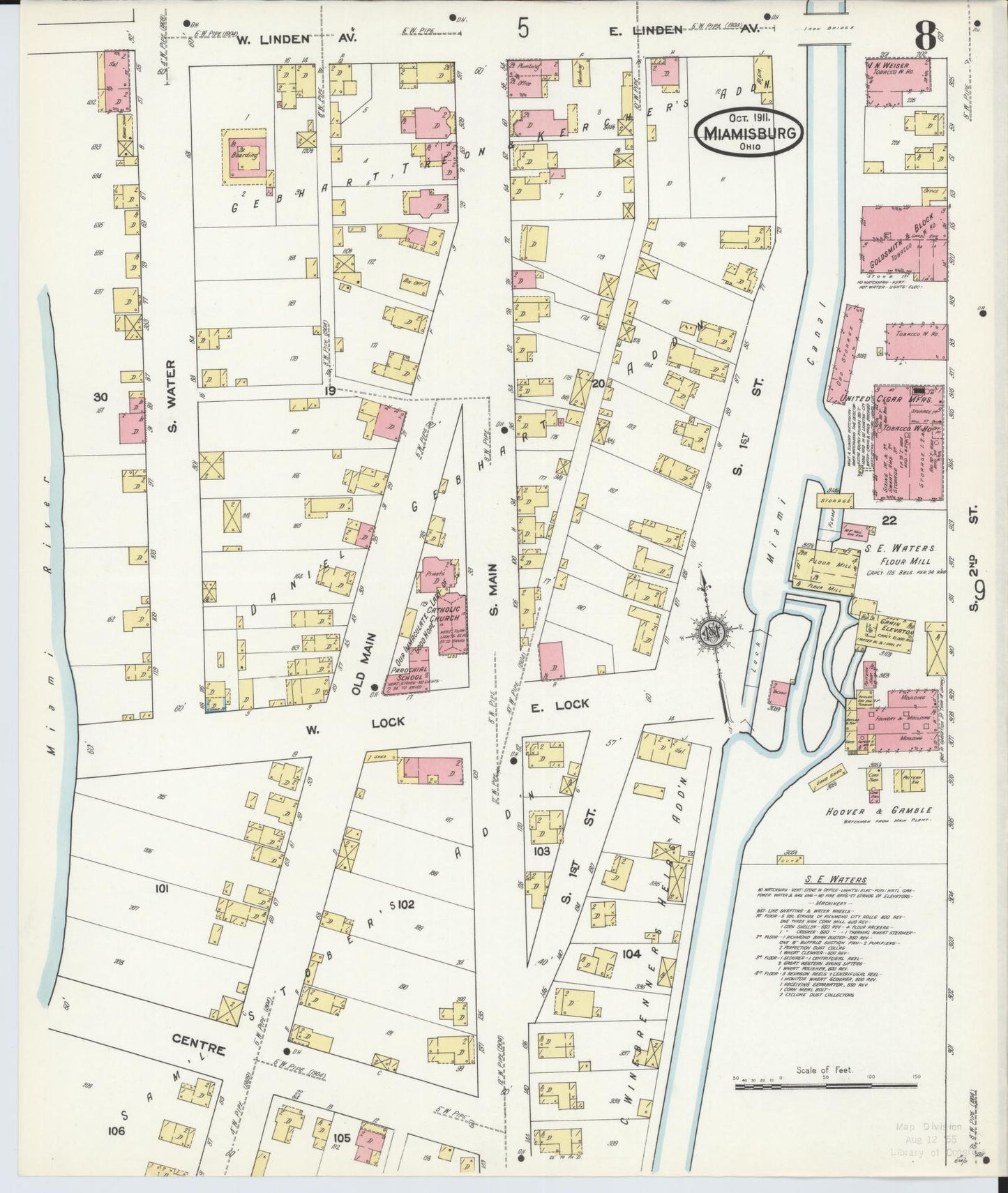 Sanborn Fire Insurance Map from Miamisburg, Montgomery County, Ohio (1911), Sheet #0008 - Complete Map Set gallery image, historic Sanborn map, vintage wall art, Ohio Ohio