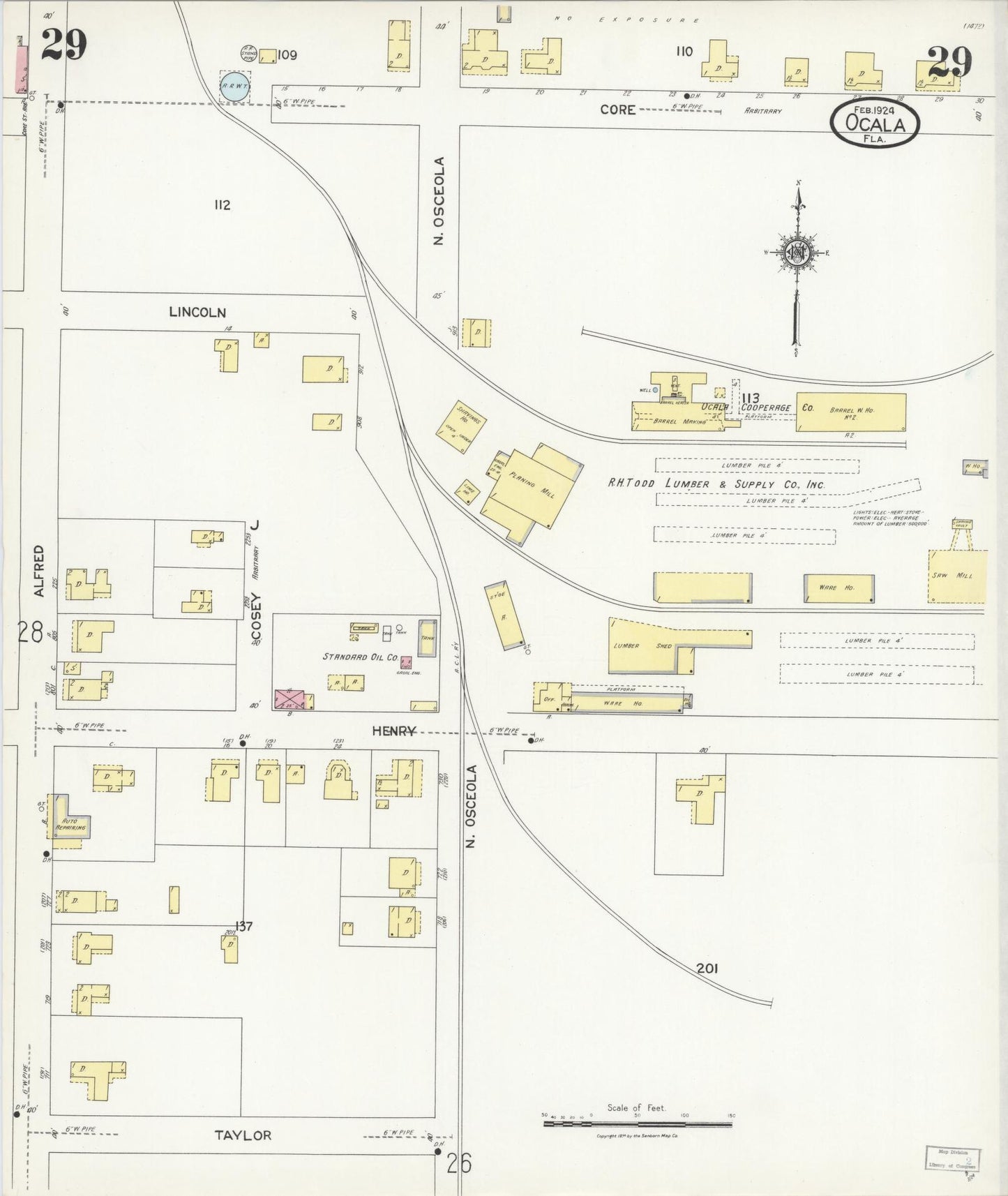 Sanborn Fire Insurance Map from Ocala, Marion County, Florida (1924), Sheet #0029 - Complete Map Set gallery image, historic Sanborn map, vintage wall art, Florida Florida