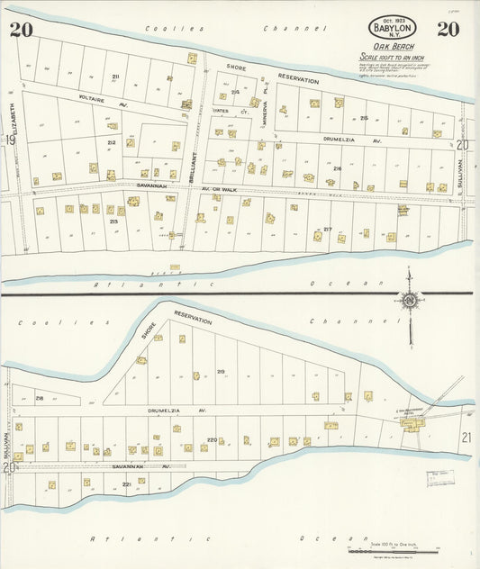 Sanborn Fire Insurance Map from Babylon, Suffolk County, New York (1923), Sheet #0020 - Historic Sanborn Fire Insurance Map Print, vintage old map wall art, antique decor, genealogy gift, New York New York map