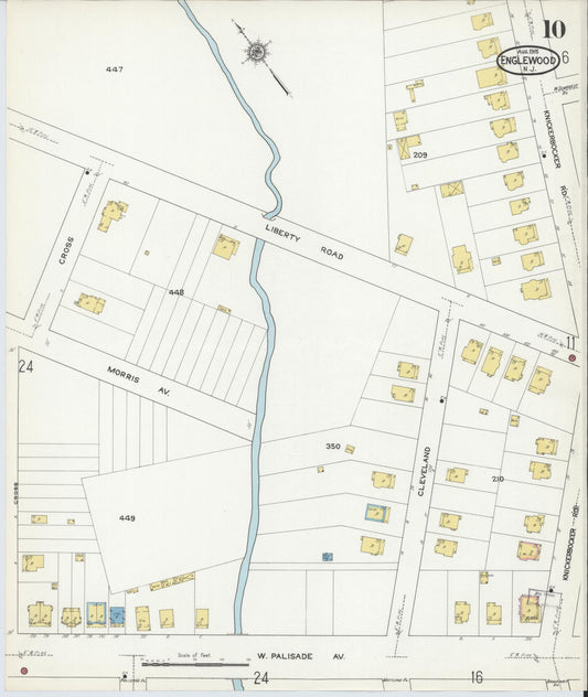 Sanborn Fire Insurance Map from Englewood, Bergen County, New Jersey (1915), Sheet #0010 - Historic Sanborn Fire Insurance Map Print, vintage old map wall art, antique decor, genealogy gift, New Jersey New Jersey map