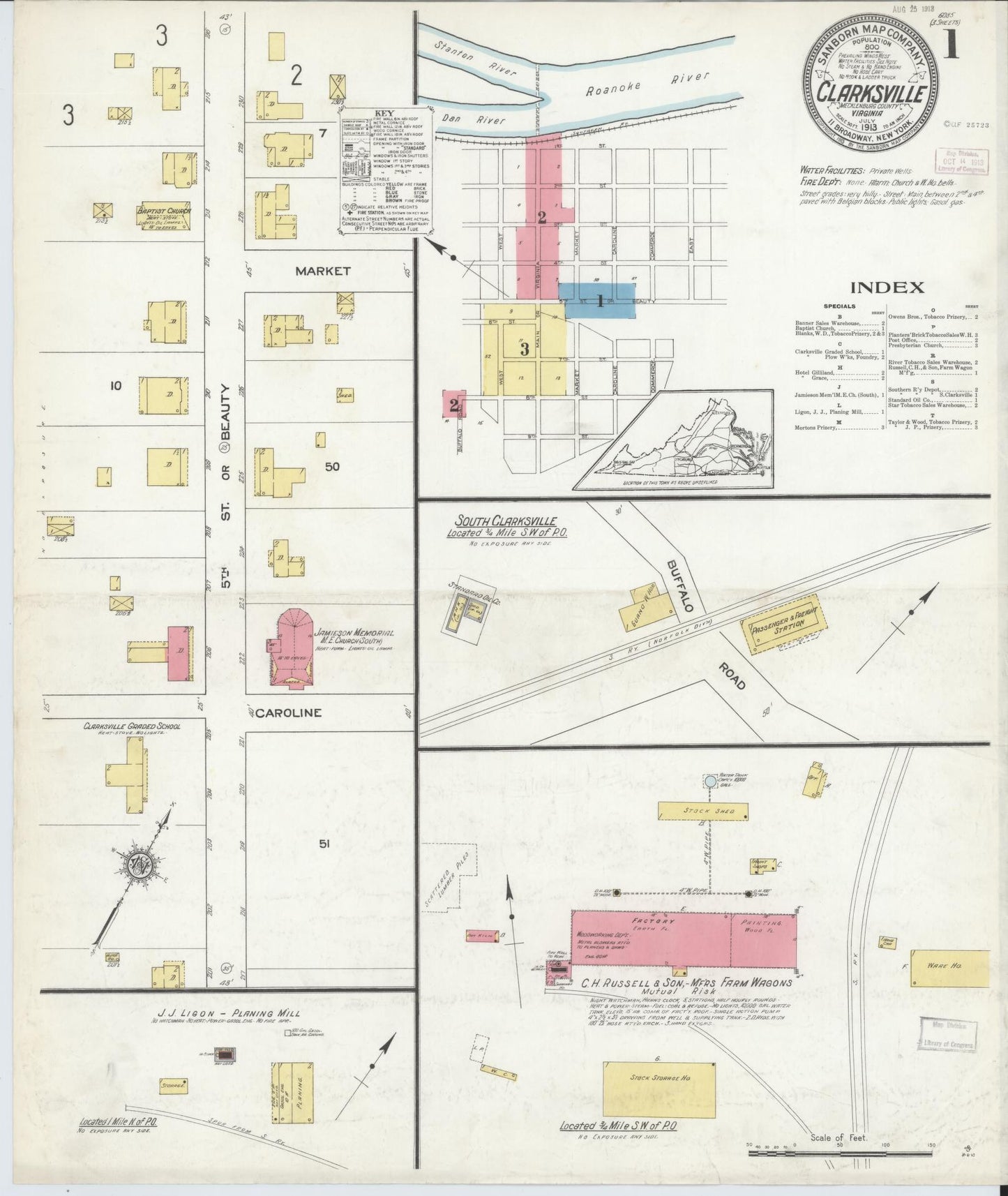 Sanborn Fire Insurance Map from Clarksville, Mecklenburg County, Virginia. (1913) – Historic Sanborn Fire Insurance Map Print