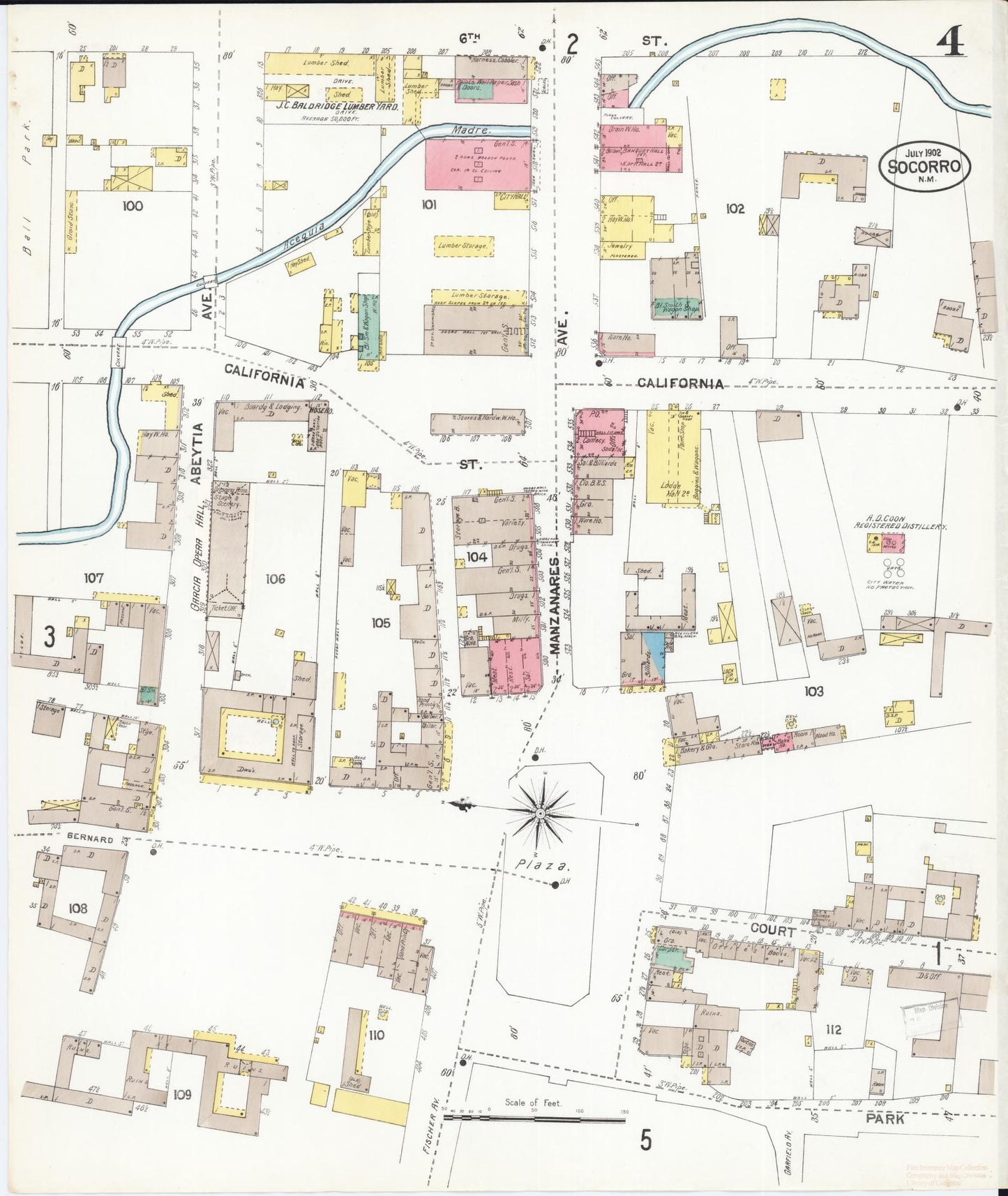 Sanborn Fire Insurance Map from Socorro, Socorro County, New Mexico (1902), Sheet #0004 - Complete Map Set gallery image, historic Sanborn map, vintage wall art, New Mexico New Mexico