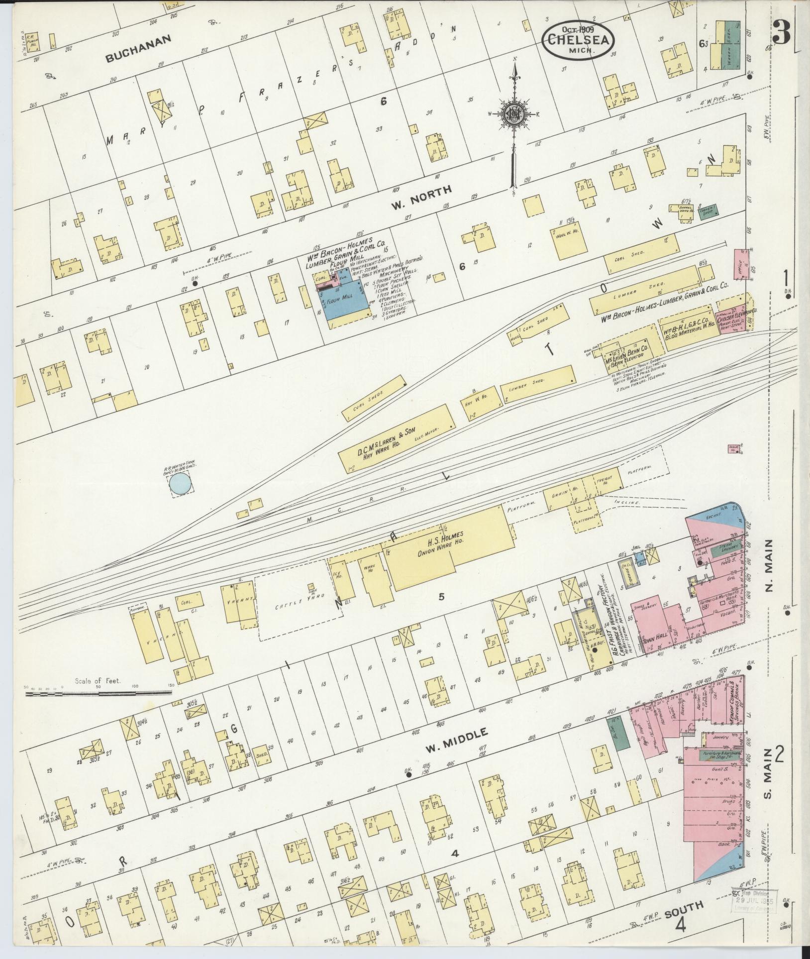 Sanborn Fire Insurance Map from Chelsea, Washtenaw County, Michigan (1909), Sheet #0003 - Complete Map Set gallery image, historic Sanborn map, vintage wall art, Michigan Michigan