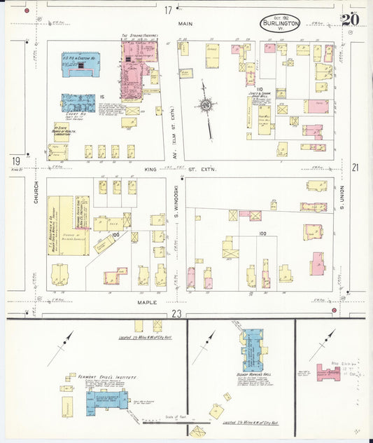 Sanborn Fire Insurance Map from Burlington, Chittenden County, Vermont (1912), Sheet #0020 - Historic Sanborn Fire Insurance Map Print, vintage old map wall art, antique decor, genealogy gift, Vermont Vermont map