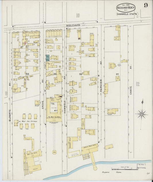 Sanborn Fire Insurance Map from Rockaway Beach, Queens County, New York (1894), Sheet #0009 - Historic Sanborn Fire Insurance Map Print, vintage old map wall art, antique decor, genealogy gift, New York New York map