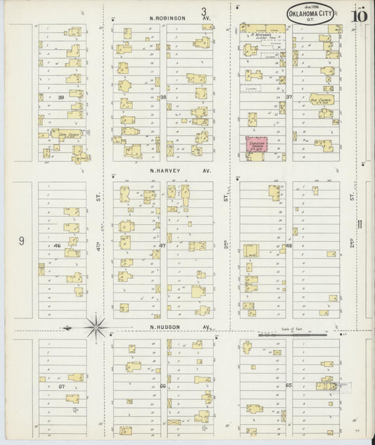 Sanborn Fire Insurance Map from Oklahoma City, Oklahoma County, Oklahoma (1896), Sheet #0010 - Historic Sanborn Fire Insurance Map Print, vintage old map wall art, antique decor, genealogy gift, Oklahoma City Oklahoma map