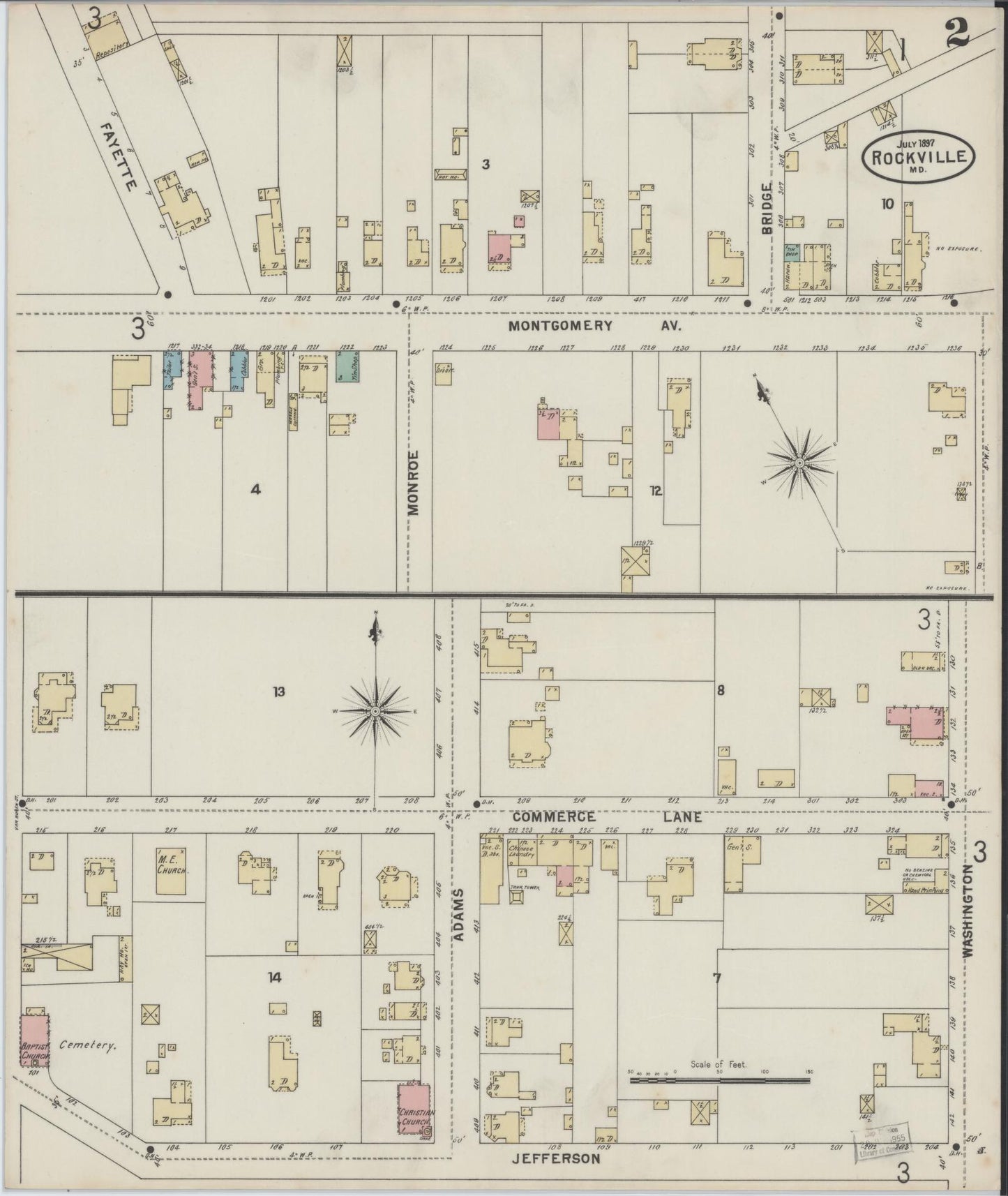 Sanborn Fire Insurance Map from Rockville, Montgomery County, Maryland (1897), Sheet #0002 - Historic Sanborn Fire Insurance Map Print, vintage old map wall art