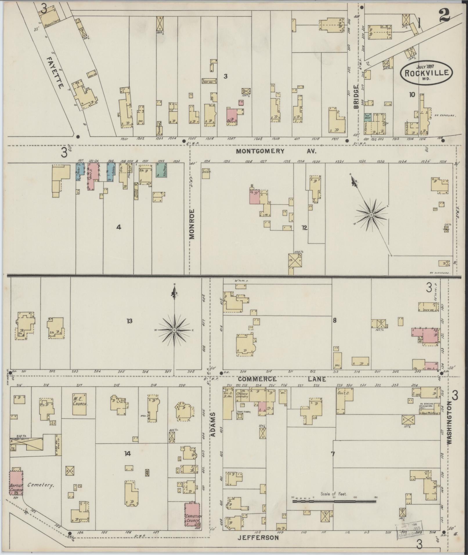 Sanborn Fire Insurance Map from Rockville, Montgomery County, Maryland (1897), Sheet #0002 - Historic Sanborn Fire Insurance Map Print, vintage old map wall art