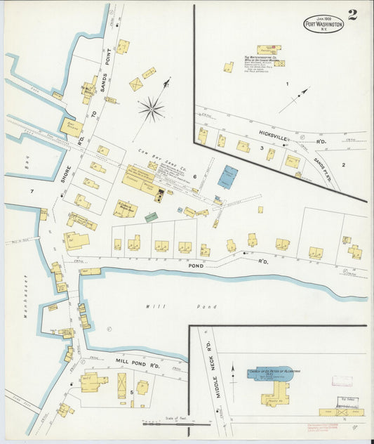 Sanborn Fire Insurance Map from Port Washington, Nassau County, New York (1909), Sheet #0002 - Historic Sanborn Fire Insurance Map Print, vintage old map wall art, antique decor, genealogy gift, New York New York map
