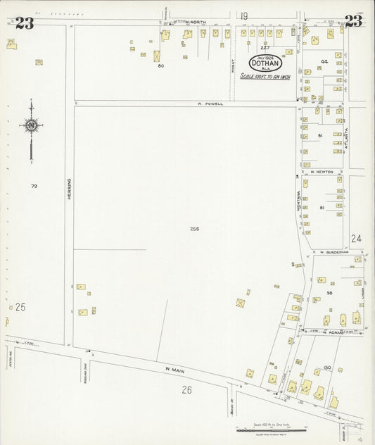 Sanborn Fire Insurance Map from Dothan, Houston County, Alabama (1924), Sheet #0023 - Historic Sanborn Fire Insurance Map Print, vintage old map wall art, antique decor, genealogy gift, Alabama Alabama map