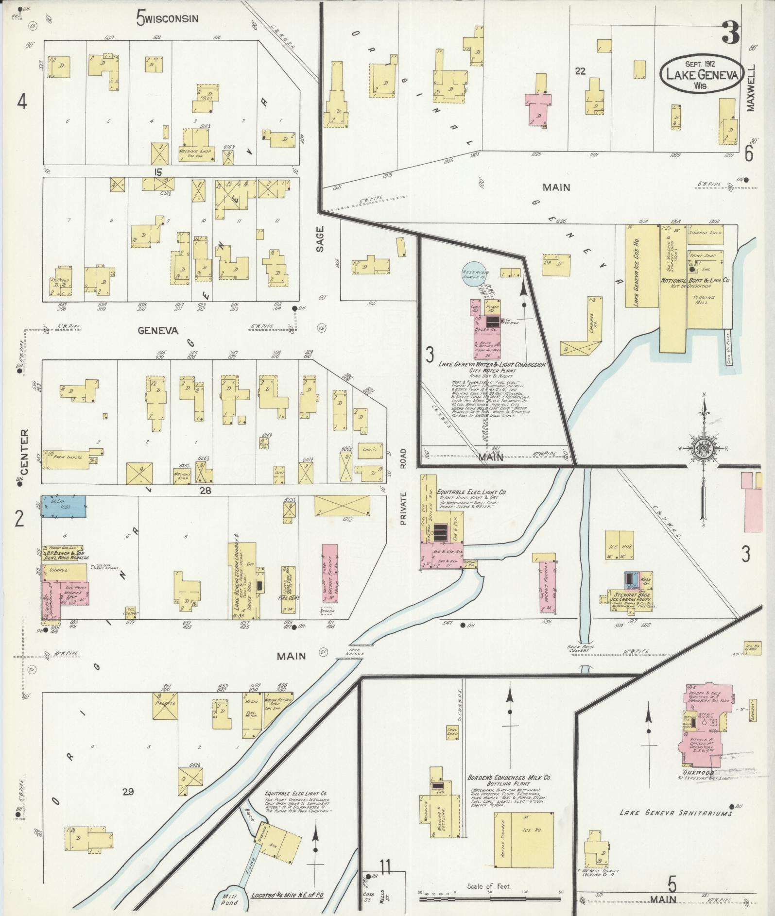 Sanborn Fire Insurance Map from Lake Geneva, Walworth County, Wisconsin (1912), Sheet #0003 - Historic Sanborn Fire Insurance Map Print, vintage old map wall art, antique decor, genealogy gift, Wisconsin Wisconsin map