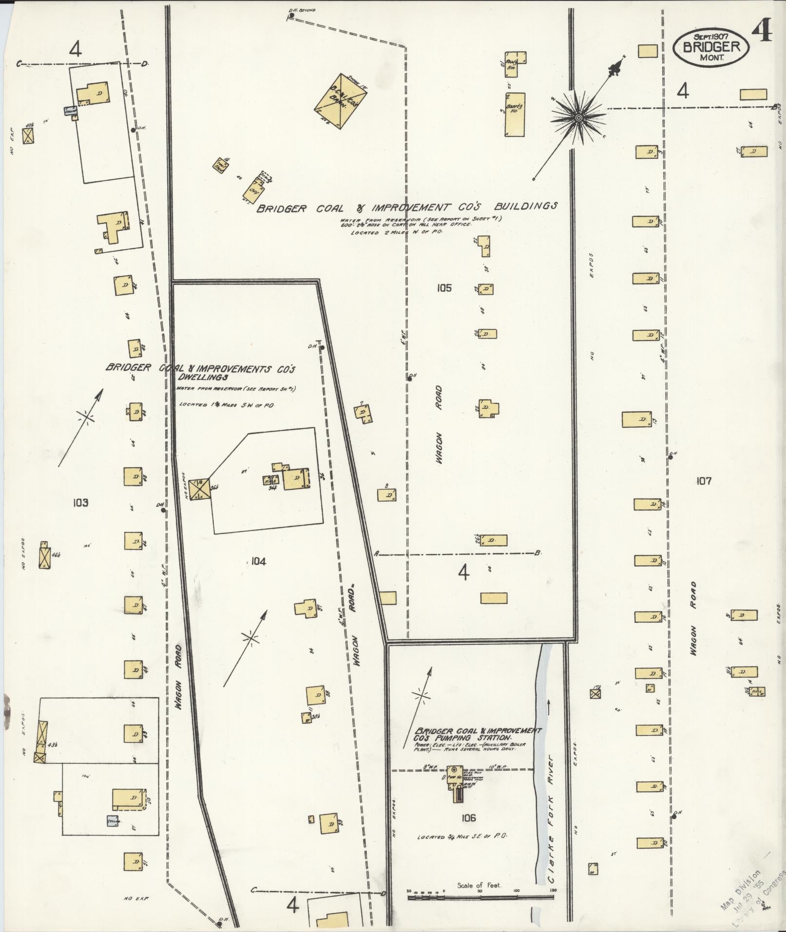Sanborn Fire Insurance Map from Bridger, Carbon County, Montana (1907), Sheet #0004 - Complete Map Set gallery image, historic Sanborn map, vintage wall art, Montana Montana
