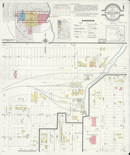 Sanborn Fire Insurance Map from Okeechobee, Okeechobee County, Florida (1933), Sheet #0001 - Complete Map Set gallery image, historic Sanborn map, vintage wall art, Florida Florida