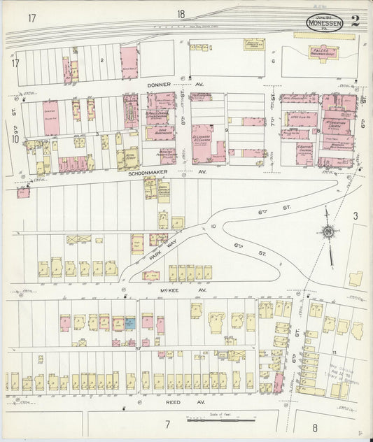 Sanborn Fire Insurance Map from Monessen, Westmoreland County, Pennsylvania (1914), Sheet #0002 - Historic Sanborn Fire Insurance Map Print, vintage old map wall art, antique decor, genealogy gift, Pennsylvania Pennsylvania map