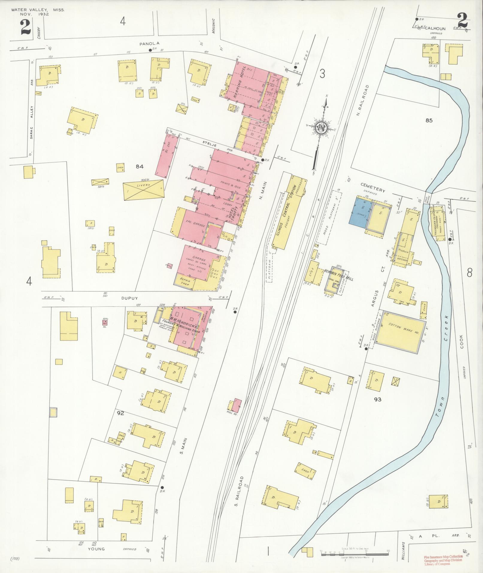 Sanborn Fire Insurance Map from Water Valley, Yalobusha County, Mississippi (1932), Sheet #0002 - Complete Map Set gallery image, historic Sanborn map, vintage wall art, Mississippi Mississippi