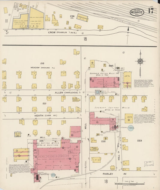 Sanborn Fire Insurance Map from Monroe, Union County, North Carolina (1922), Sheet #0017 - Historic Sanborn Fire Insurance Map Print, vintage old map wall art, antique decor, genealogy gift, North Carolina North Carolina map
