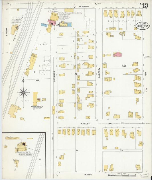 Sanborn Fire Insurance Map from Bluffton, Wells County, Indiana (1906), Sheet #0013 - Historic Sanborn Fire Insurance Map Print, vintage old map wall art, antique decor, genealogy gift, Indiana Indiana map