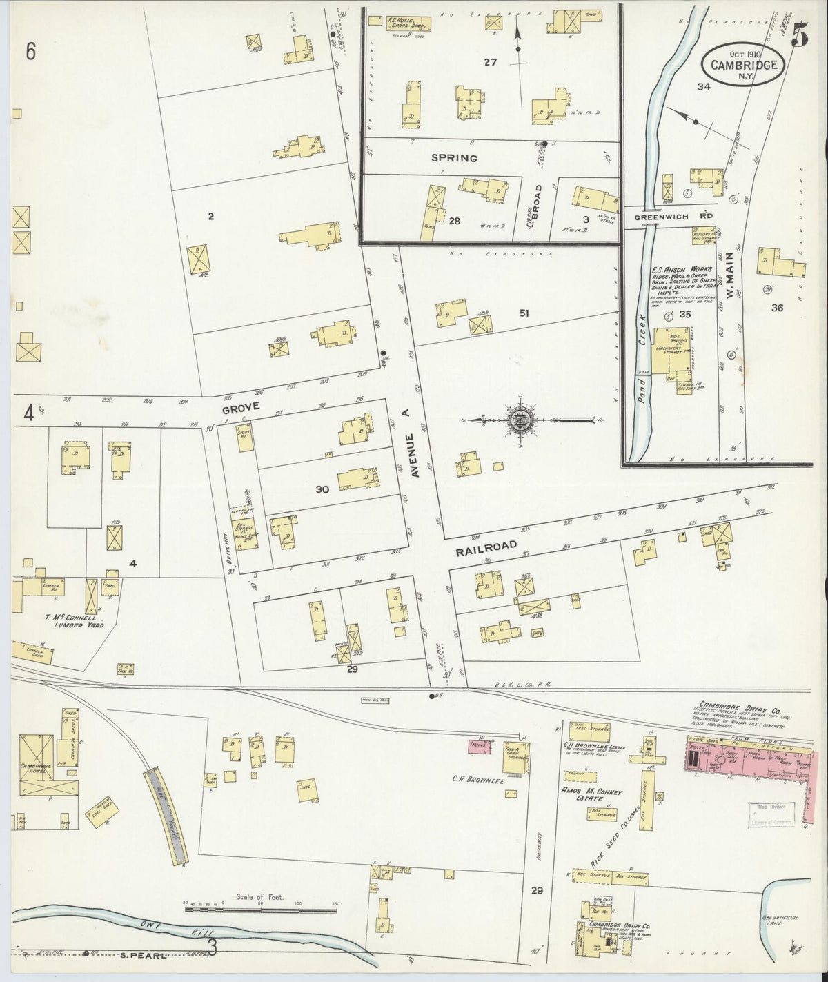 Sanborn Fire Insurance Map from Cambridge, Washington County, New York (1910), Sheet #0005 - Historic Sanborn Fire Insurance Map Print, vintage old map wall art, antique decor, genealogy gift, New York New York map