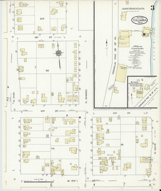 Sanborn Fire Insurance Map from Columbia, Maury County, Tennessee (1914), Sheet #0003 - Historic Sanborn Fire Insurance Map Print, vintage old map wall art, antique decor, genealogy gift, Tennessee Tennessee map