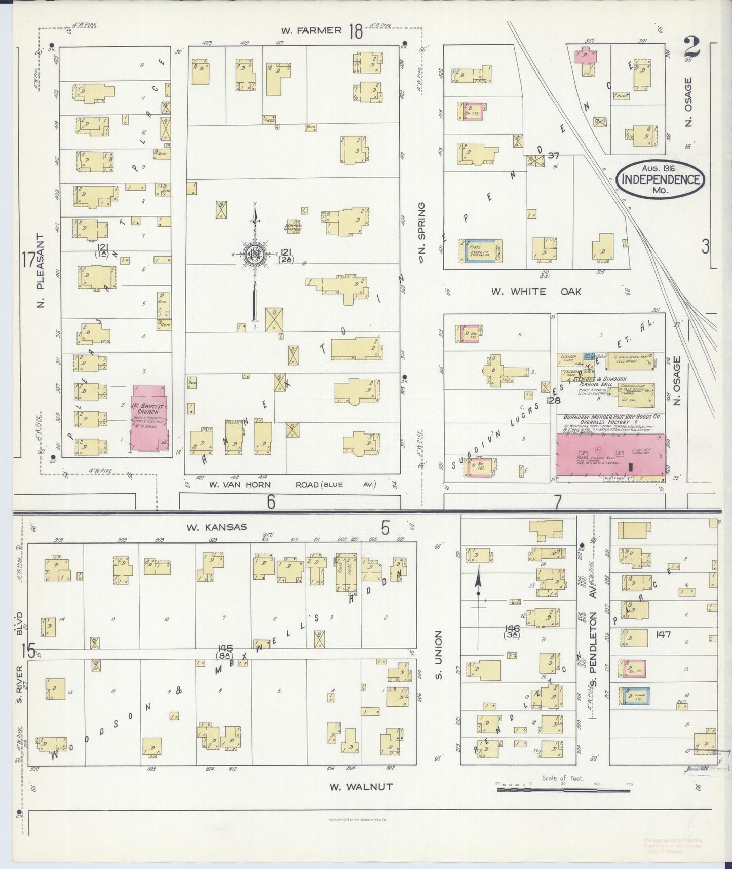 Sanborn Fire Insurance Map from Independence, Jackson County, Missouri (1916), Sheet #0002 - Historic Sanborn Fire Insurance Map Print, vintage old map wall art, antique decor, genealogy gift, Missouri Missouri map