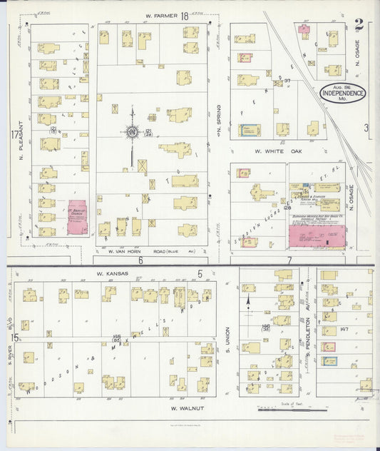 Sanborn Fire Insurance Map from Independence, Jackson County, Missouri (1916), Sheet #0002 - Historic Sanborn Fire Insurance Map Print, vintage old map wall art, antique decor, genealogy gift, Missouri Missouri map