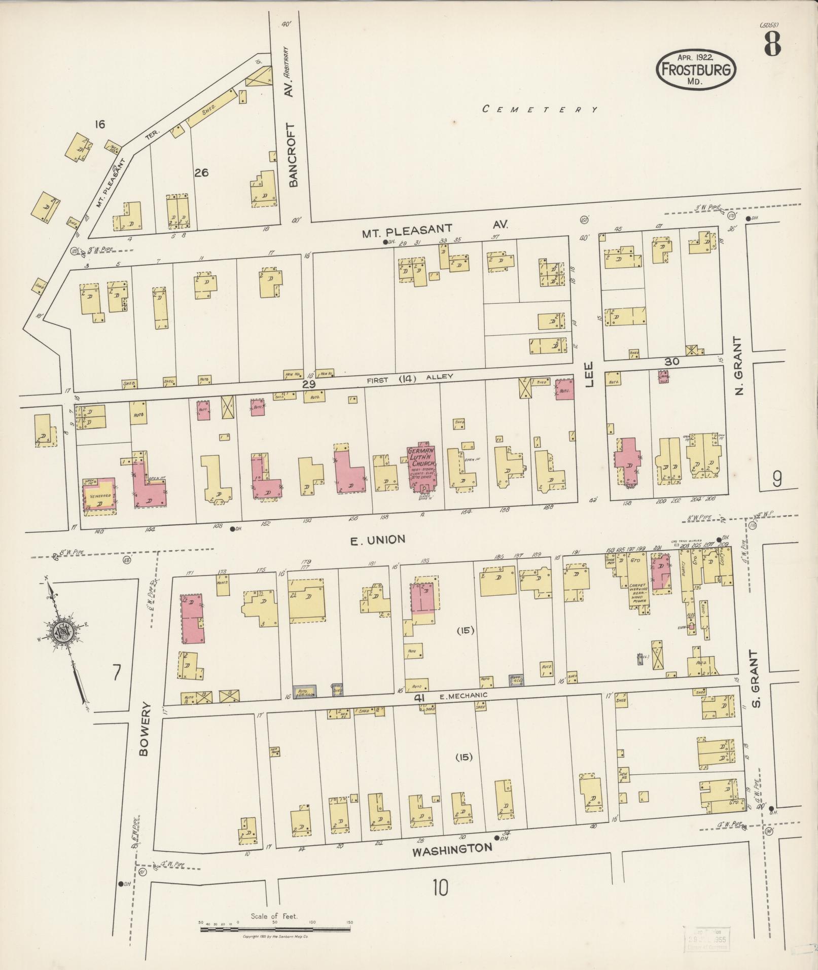 Sanborn Fire Insurance Map from Frostburg, Allegany County, Maryland (1922), Sheet #0008 - Historic Sanborn Fire Insurance Map Print, vintage old map wall art