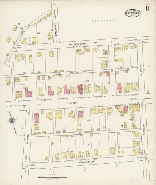 Sanborn Fire Insurance Map from Frostburg, Allegany County, Maryland (1922), Sheet #0008 - Historic Sanborn Fire Insurance Map Print, vintage old map wall art