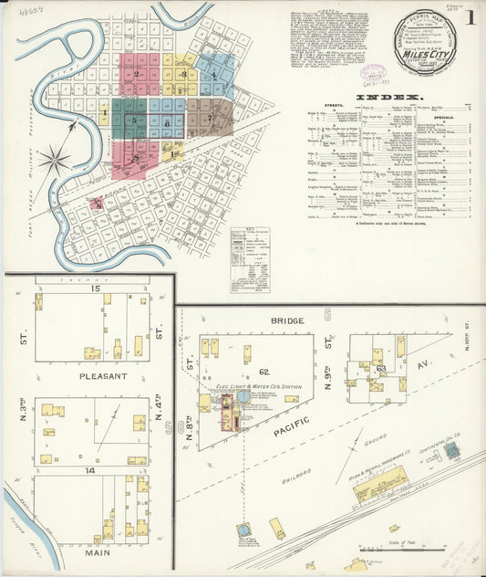Sanborn Fire Insurance Map from Miles City, Custer County, Montana (1893), Sheet #0001 - Historic Sanborn Fire Insurance Map Print, vintage old map wall art, antique decor, genealogy gift, Montana Montana map