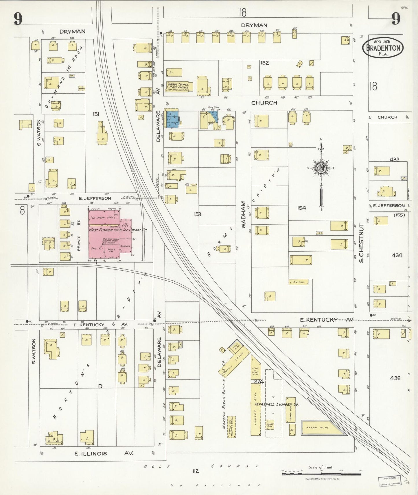 Sanborn Fire Insurance Map from Bradentown, Manatee County, Florida (1926), Sheet #0009 - Complete Map Set gallery image, historic Sanborn map, vintage wall art, Florida Florida