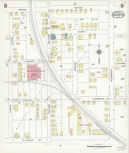Sanborn Fire Insurance Map from Bradentown, Manatee County, Florida (1926), Sheet #0009 - Complete Map Set gallery image, historic Sanborn map, vintage wall art, Florida Florida