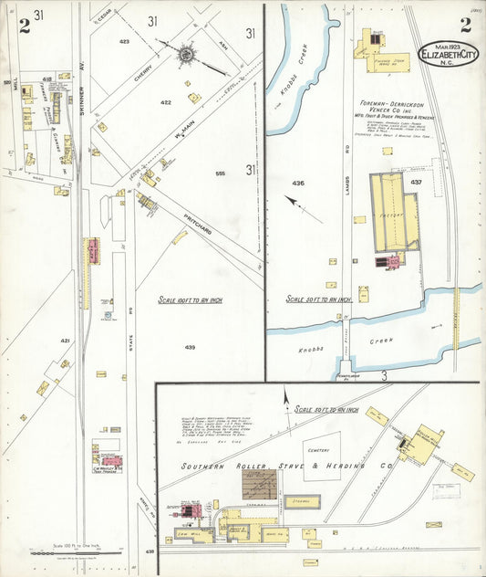 Sanborn Fire Insurance Map from Elizabeth City, Pasquotank County, North Carolina (1923), Sheet #0002 - Historic Sanborn Fire Insurance Map Print, vintage old map wall art, antique decor, genealogy gift, North Carolina North Carolina map