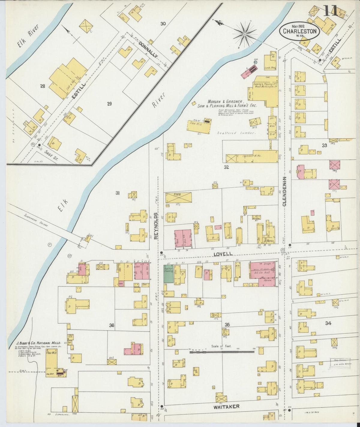 Sanborn Fire Insurance Map from Charleston, Kanawha County, West Virginia (1902), Sheet #0011 - Complete Map Set gallery image, historic Sanborn map, vintage wall art, West Virginia West Virginia