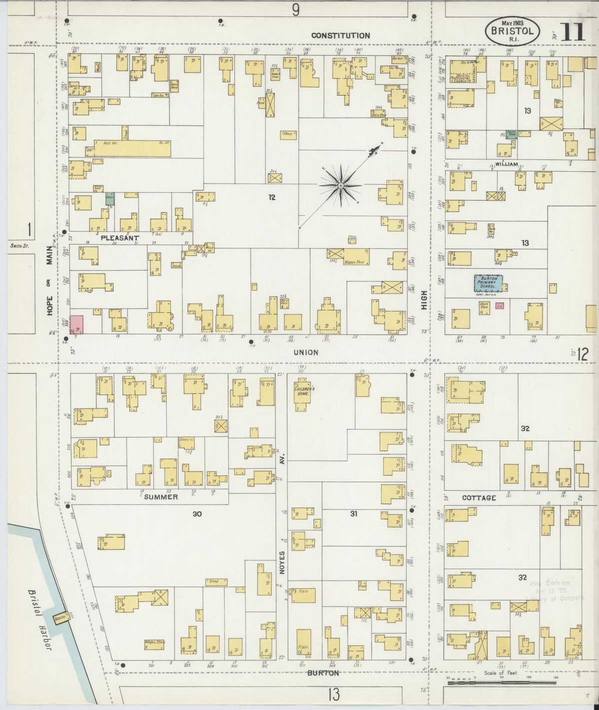 Sanborn Fire Insurance Map from Bristol, Bristol County, Rhode Island (1903), Sheet #0011 - Historic Sanborn Fire Insurance Map Print, vintage old map wall art, antique decor, genealogy gift, Rhode Island Rhode Island map