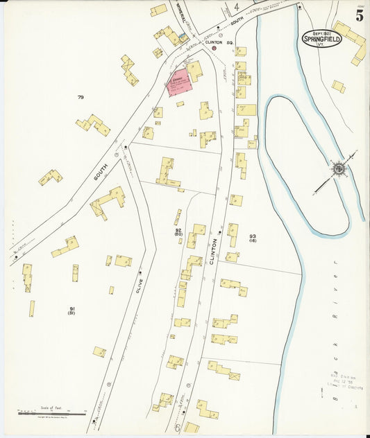 Sanborn Fire Insurance Map from Springfield, Windsor County, Vermont (1921), Sheet #0005 - Historic Sanborn Fire Insurance Map Print, vintage old map wall art, antique decor, genealogy gift, Vermont Vermont map