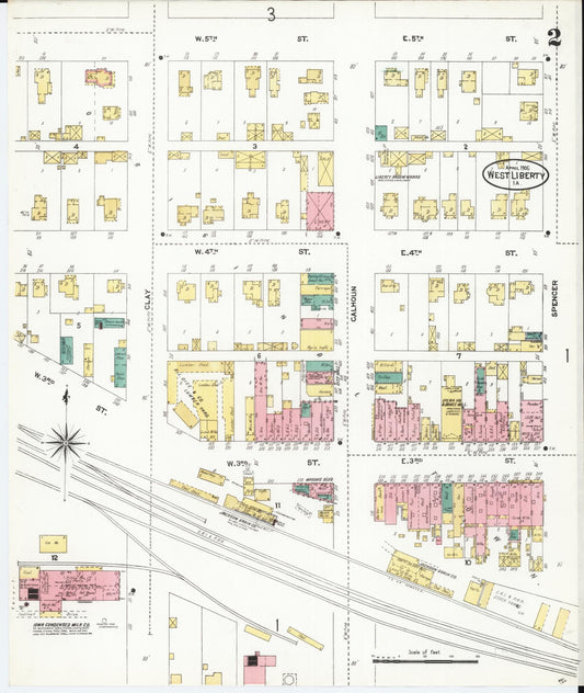 Sanborn Fire Insurance Map from West Liberty, Muscatine County, Iowa (1906), Sheet #0002 - Historic Sanborn Fire Insurance Map Print, vintage old map wall art