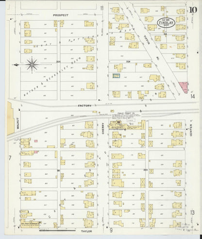 Sanborn Fire Insurance Map from Findlay, Hancock County, Ohio (1908), Sheet #0010 - Historic Sanborn Fire Insurance Map Print, vintage old map wall art, antique decor, genealogy gift, Ohio Ohio map