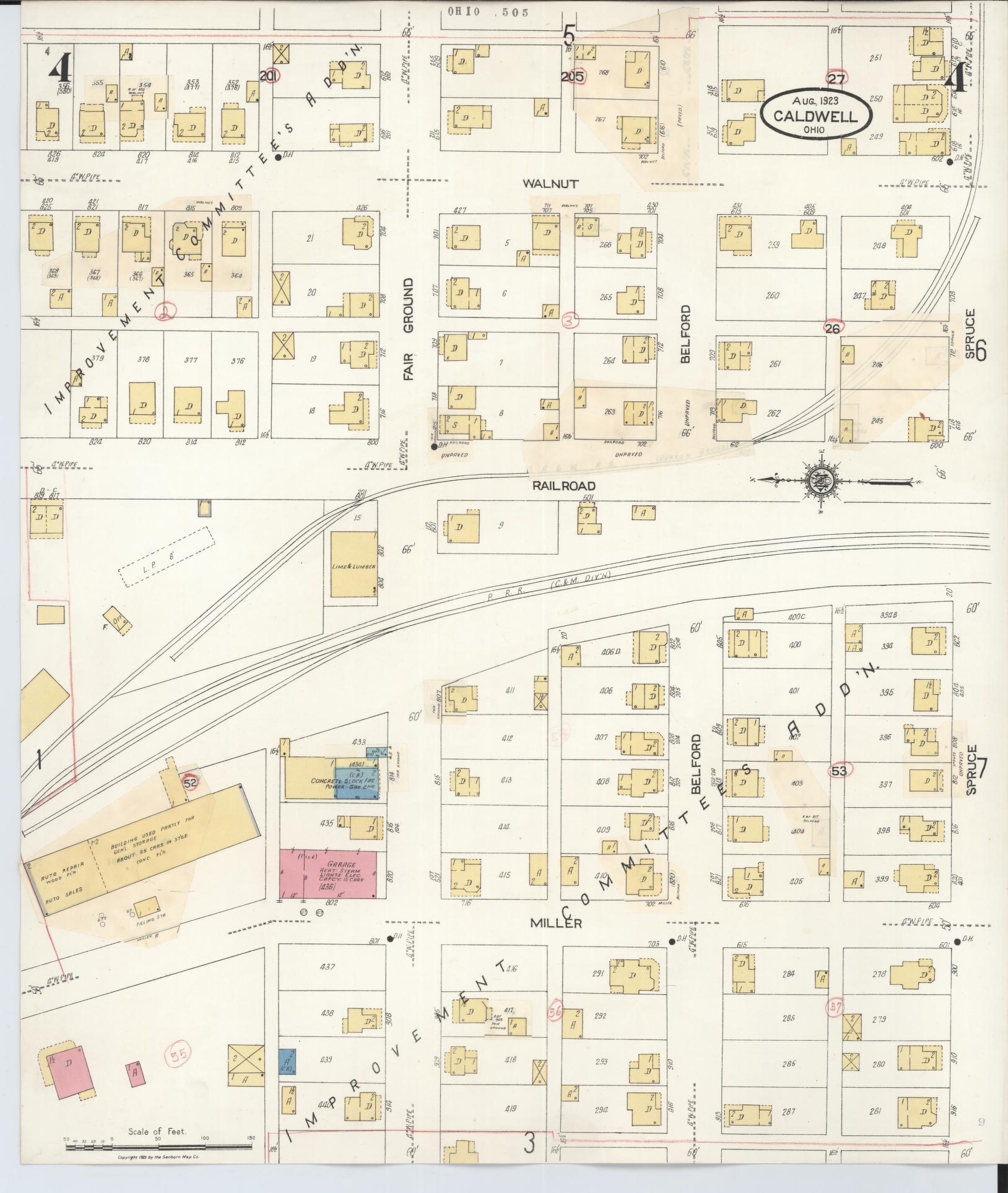 Sanborn Fire Insurance Map from Caldwell, Noble County, Ohio (1932), Sheet #0004 - Historic Sanborn Fire Insurance Map Print, vintage old map wall art, antique decor, genealogy gift, Ohio Ohio map
