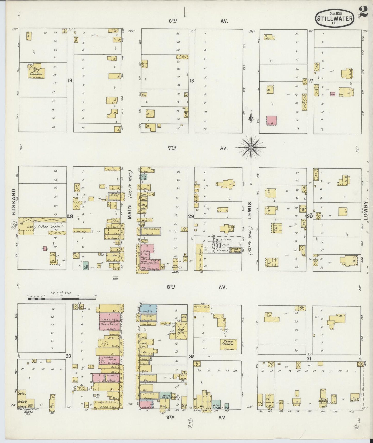 Sanborn Fire Insurance Map from Stillwater, Payne County, Oklahoma (1895), Sheet #0002 - Historic Sanborn Fire Insurance Map Print, vintage old map wall art, antique decor, genealogy gift, Oklahoma Oklahoma map