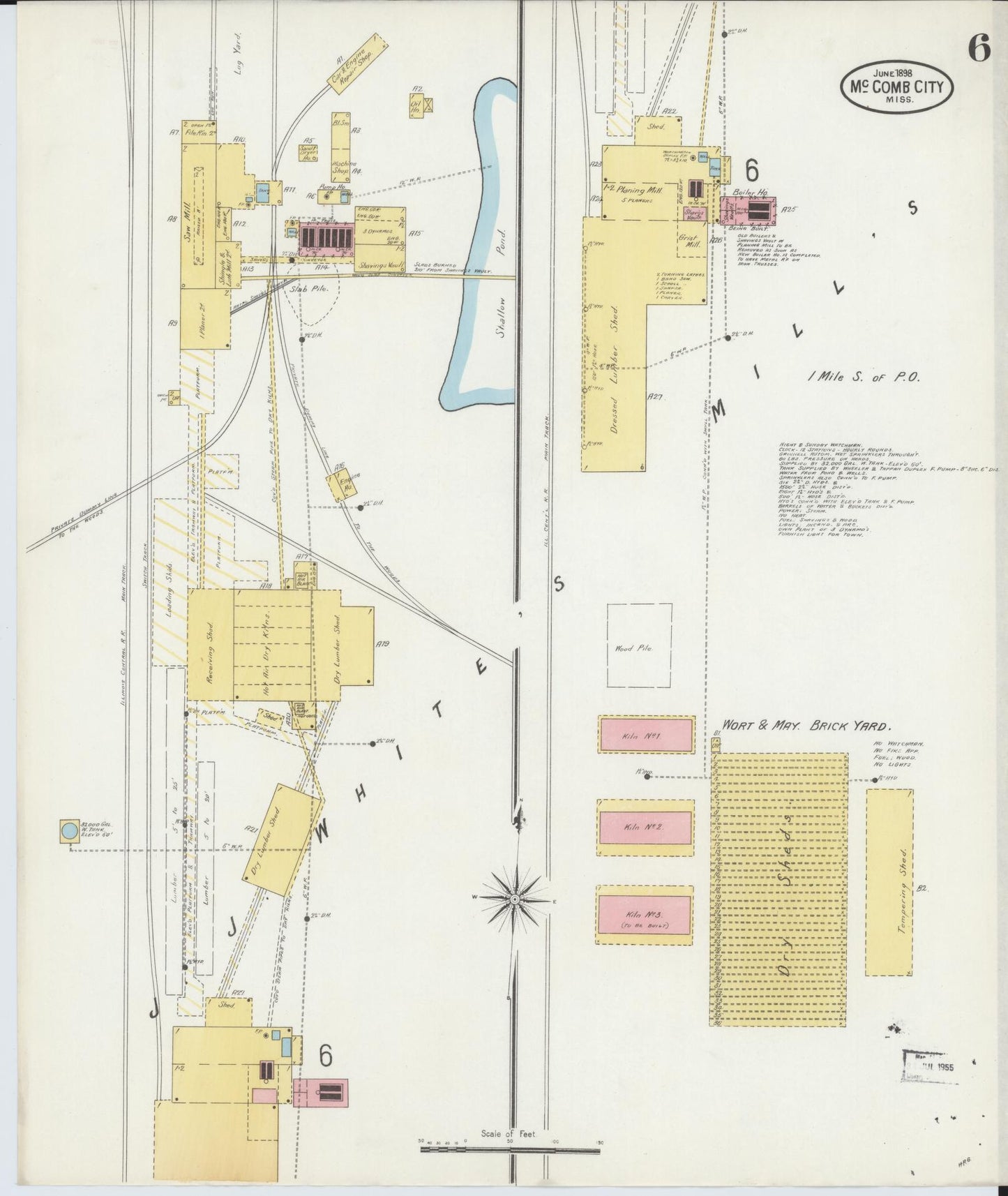 Sanborn Fire Insurance Map from McComb, Pike County, Mississippi (1898), Sheet #0006 - Historic Sanborn Fire Insurance Map Print, vintage old map wall art, antique decor, genealogy gift, Mississippi Mississippi map