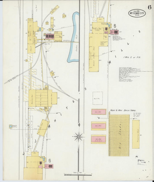 Sanborn Fire Insurance Map from McComb, Pike County, Mississippi (1898), Sheet #0006 - Historic Sanborn Fire Insurance Map Print, vintage old map wall art, antique decor, genealogy gift, Mississippi Mississippi map